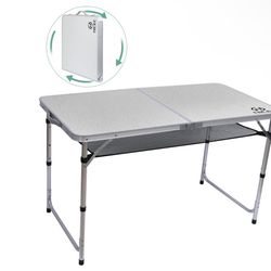 Nice C Folding Table Adjustable Height, Portable Camping Table Lightweight Aluminum, with Carry Handle for Outdoor, Beach, BBQ, Picnic, Cooking, Festi