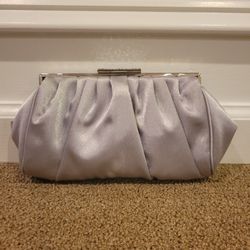 Satin Silver Clutch With Rhinestones Convertible With Strap
