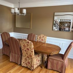 Send best offer Wooden dining table with six upholstered chairs 98 X 29 inches