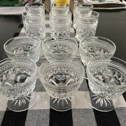 Anchor Hocking Wexford Footed Footed Dessert Bowls & Glasses Unmarked Clear