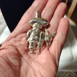 Vtg Designer Signed Silverman Boy And His  Donkey Brooch