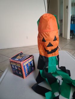 Vintage Halloween Pumpkin Shaking Wind Sock Puppet Hanging Hanger Decor Working