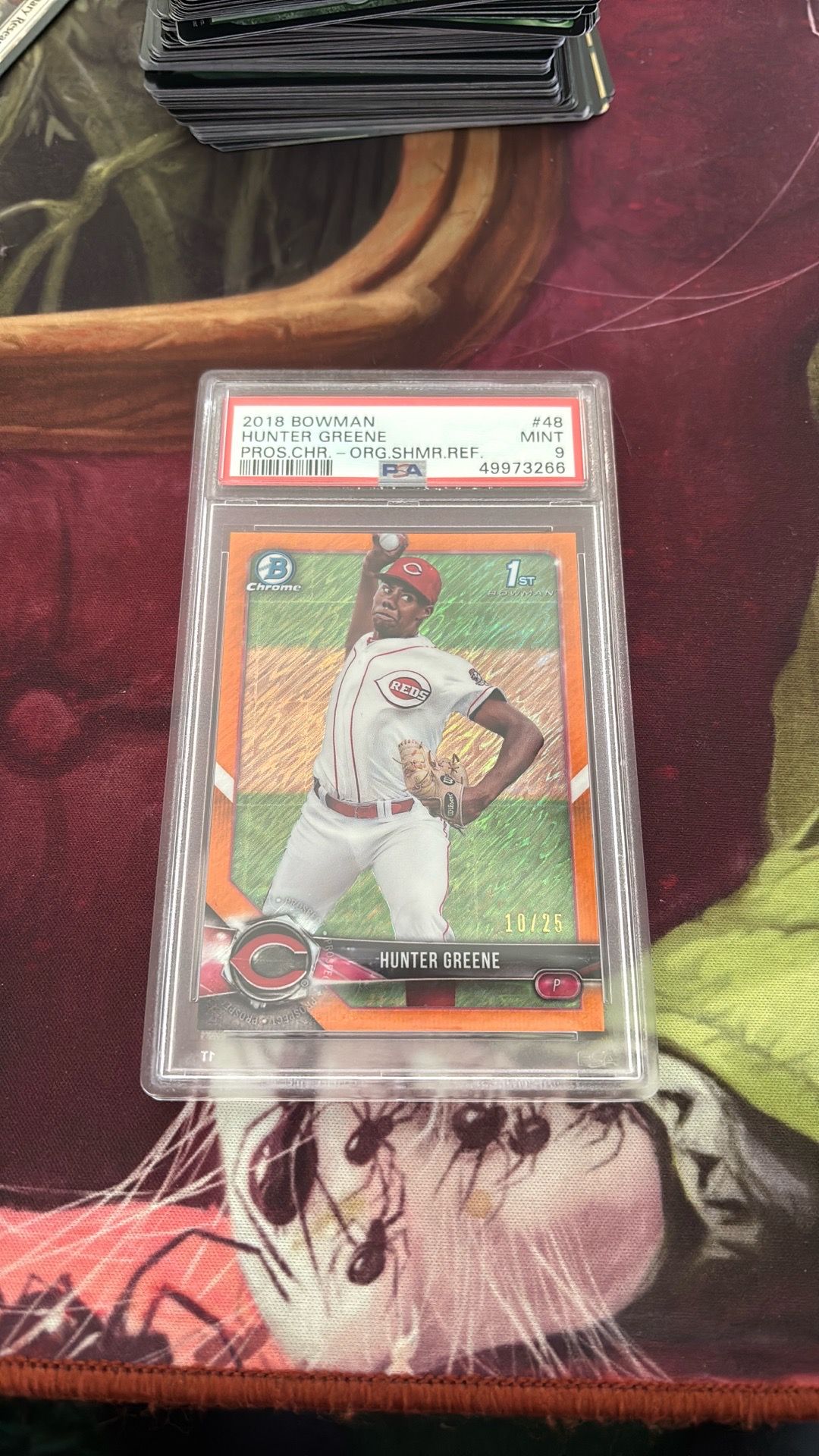 2018 Bowman Prospects Chrome Hunter Greene 1st Bowman Orange Shimmer /25 PSA 9