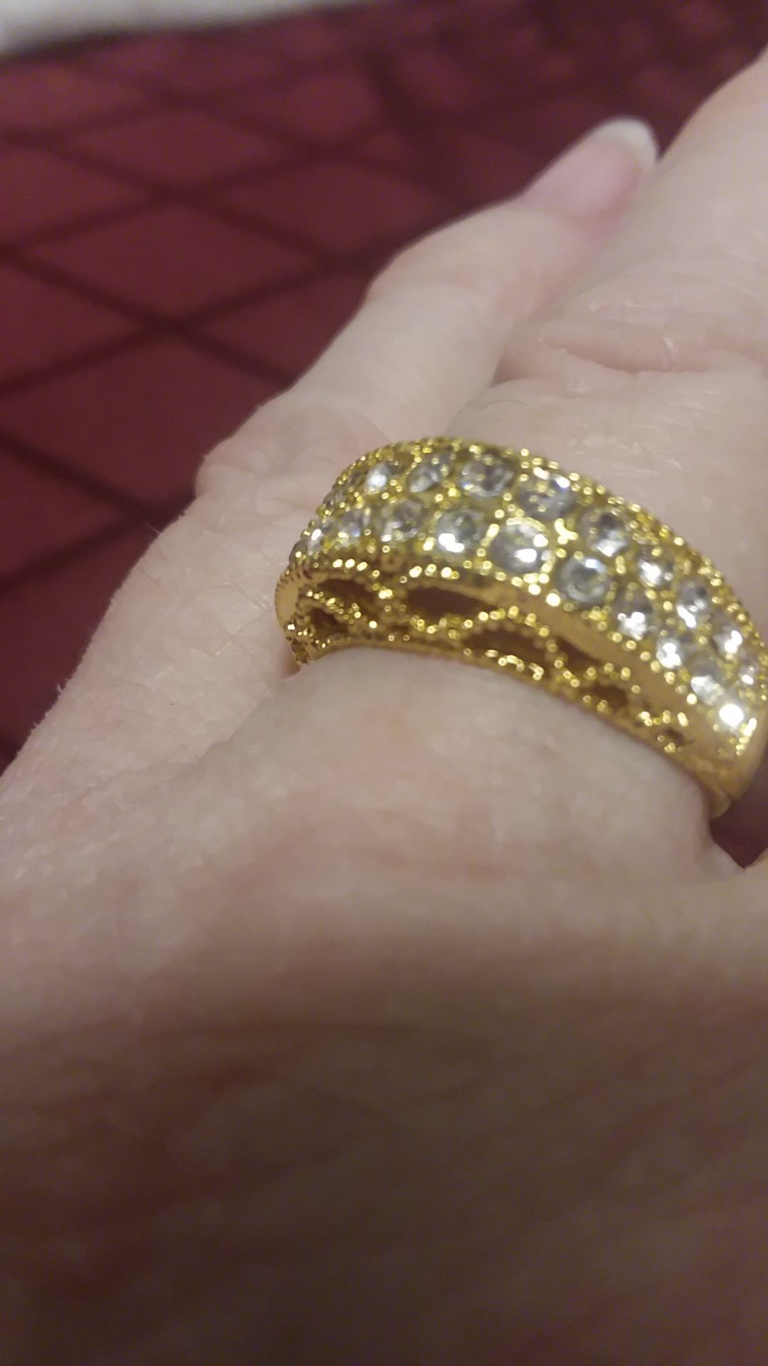 Size 8 Yellow Gold Plated Inlaid Semi-Precious Stones WEDDING BAND