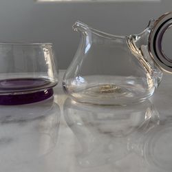Modern creamer sugar bowl set purple clear glass signed and numbered 1775 In great condition