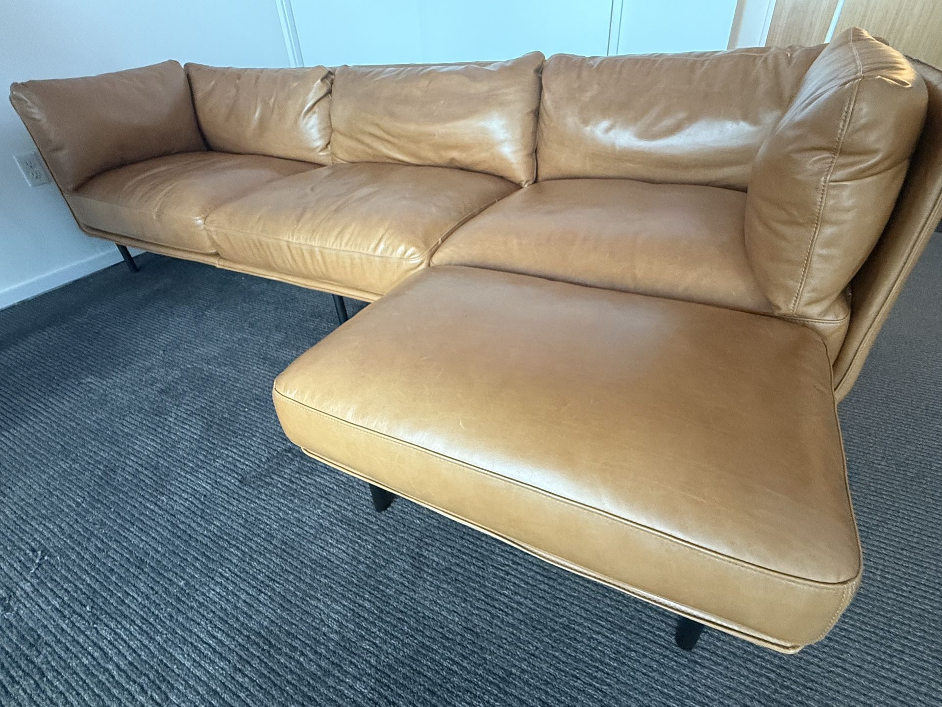 Crate & Barrel Wells Leather Grande Sofa + Ottoman – Top-Grain Cayenne Leather $4,400 • Excellent condition