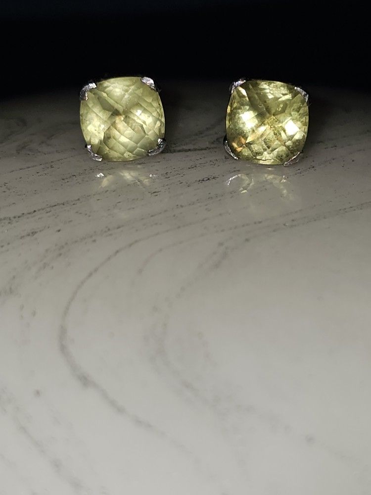 Large Lemon Topaz Earring Studs Cushion Cut