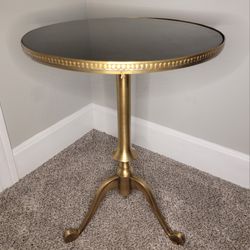 Adjustable Hollywood Regency Black Granite Solid Brass Pedestal End Side Table