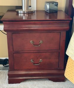Cal king sleigh bed, dresser & 2 side tables