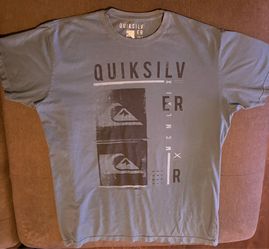 Quiksilver Men's XL Vintage Distressed Graphic T-Shirt Blue-Gray Surf Skate Tee