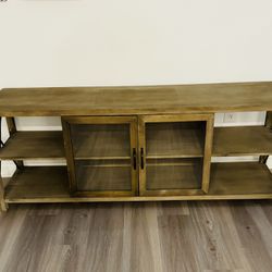 Rustic Accent Wood Table W/ Glass Doors
