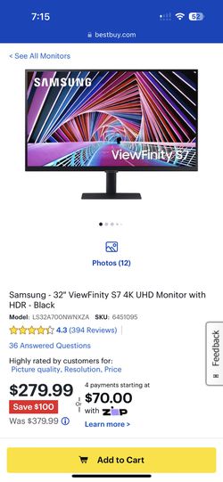 Samsung 32 ViewFinity S7 4K UHD Monitor with HDR Black LS32A700NWNXZA -  Best Buy
