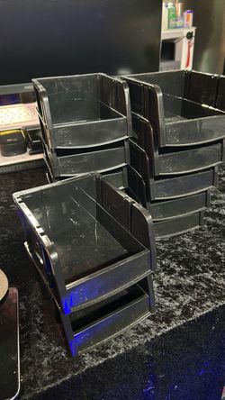 Black Plastic Stackable Storage Bins Set