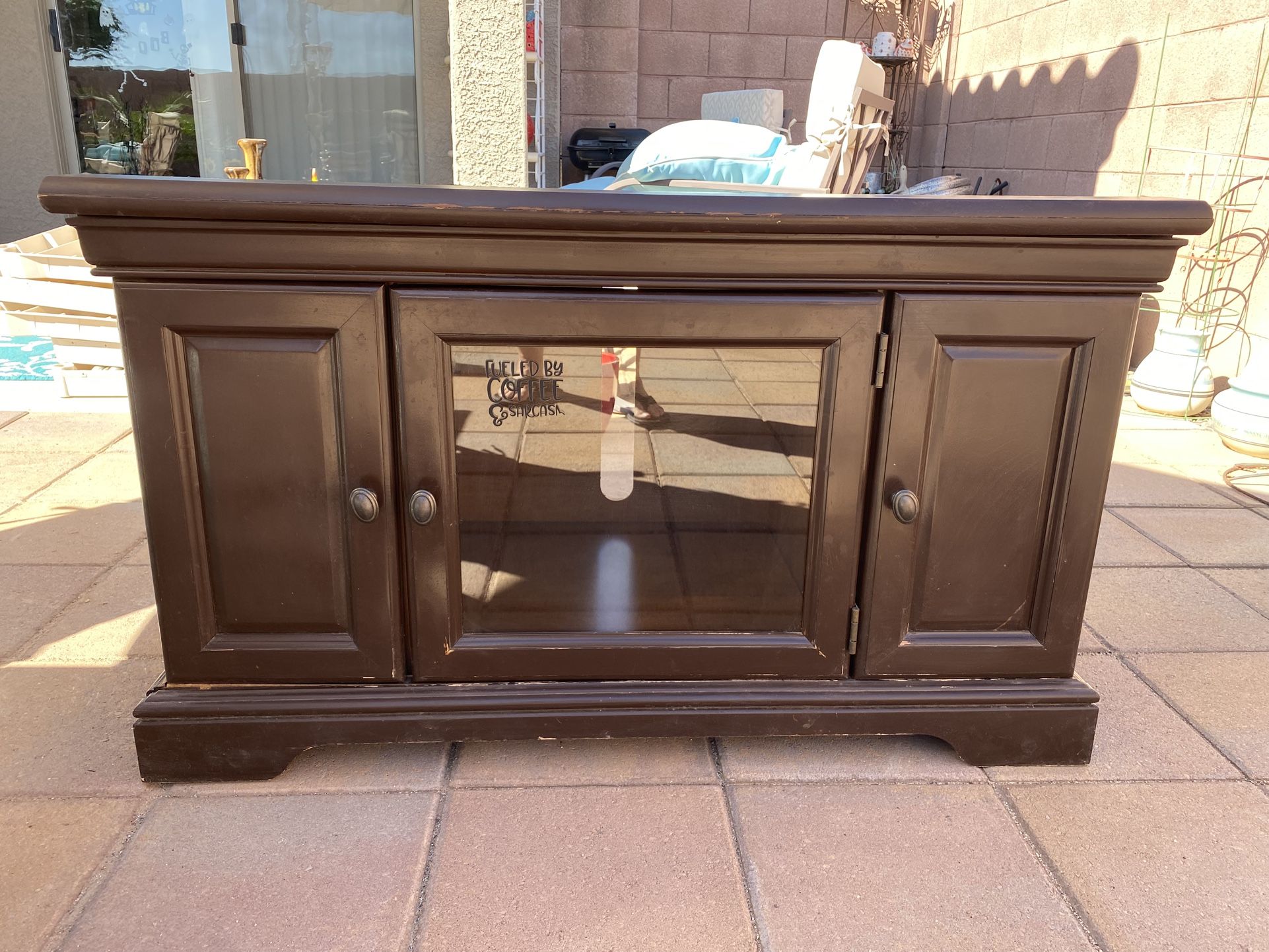 Brown Wood TV Console Media Stand Entertainment Center 3 Doors & Shelves