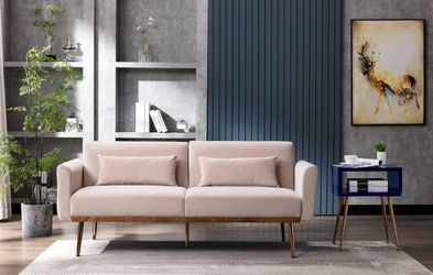 68 "- Velvet Loveseat Accent Sofa, Convertible Sleeper- Beige & Gold