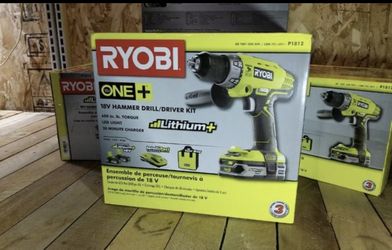 Fresh Stock! Ryobi Hammer Drill Kit incl 2 Lithium Batteries, charger, bag P1812