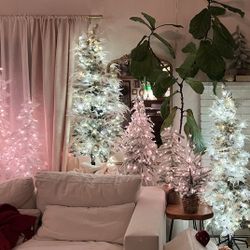 Set Of 8 White Christmas Trees - 5 Ft, 4 Ft, 2 Ft