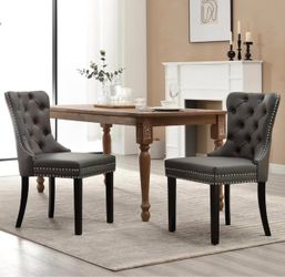 Gray Tufted Upholstered Dining Chairs Set of 2