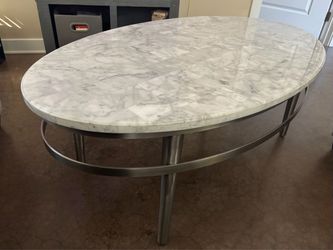 Oval Marble Top Coffee Table with Metal Base