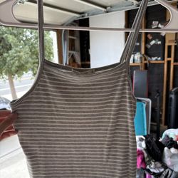 Heart Hips gray and white striped ribbed tank top