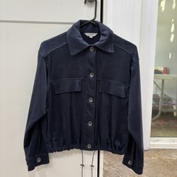 Nordstrom Rack Max Studio Faux Suede Bomber Jacket Navy Blue