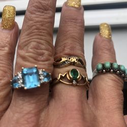 5 Rings $1100. All Gold Except Silver Turquoise Ring 