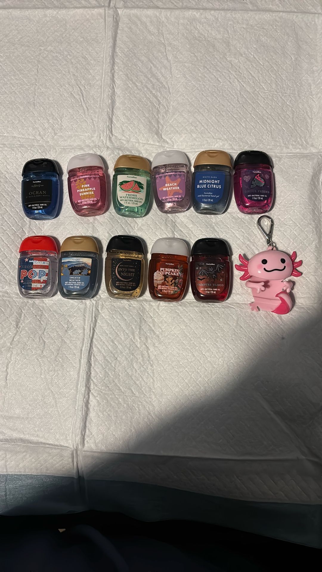 Bath and Body Works Mini Hand Sanitizers With Pink Axolotl Hand Sanitizer Holder