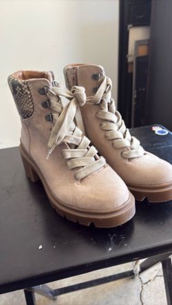 Lace-Up Combat Boots with Snake Print Detail