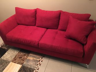 Red microfiber sofa