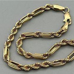 Bracelet 14K Yellow Gold Rope & Bar Link Chain