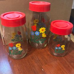 vintage Carlton Glass floral jar or canister. 