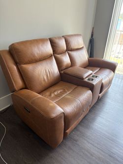 Dual Leather Power Recliner Loveseat