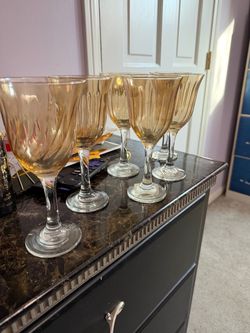 Amber Glass Wine Goblets Set of 6