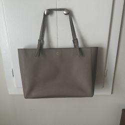 Tory Burch Leather Tote – Excellent Condition – Neutral Taupe with Laptop Sleeve