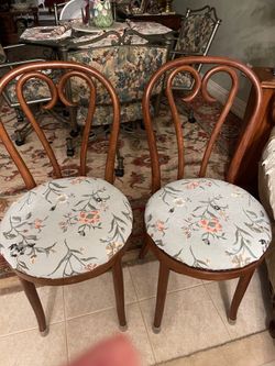 Mid Century Romanian Bentwood Chairs Set with floral upholstered seats