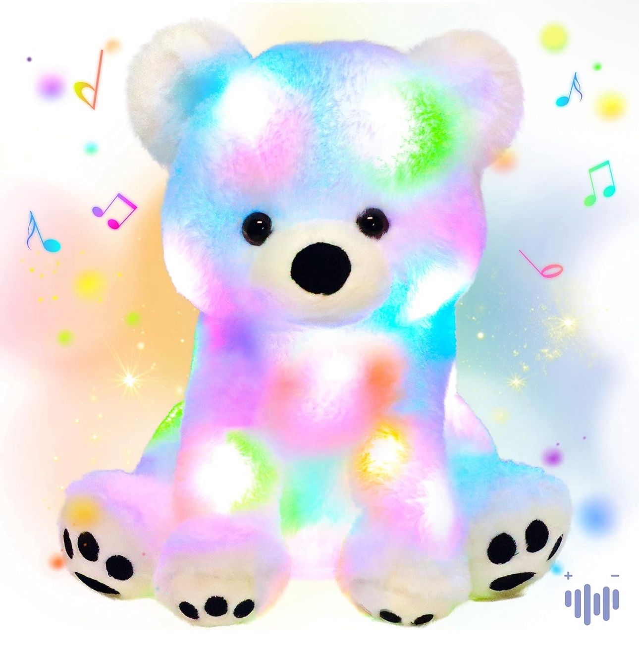 Hopearl LED Musical Stuffed Polar Bear Lighting Up Singing Plush Toy Adjustable Volume Lullaby Animated Soothe Birthday Festival for Kids Toddler Girl