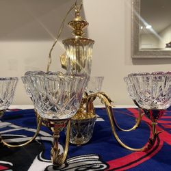 VINTAGE GOLD CRYSTAL MID CENTURY BRASS CHANDELIER LIGHT FIXTURE CEILING MODERN