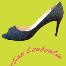 Christian Louboutin size 7US 37 1/2 EU Women’s Grey Heel shoes. Made In Italy