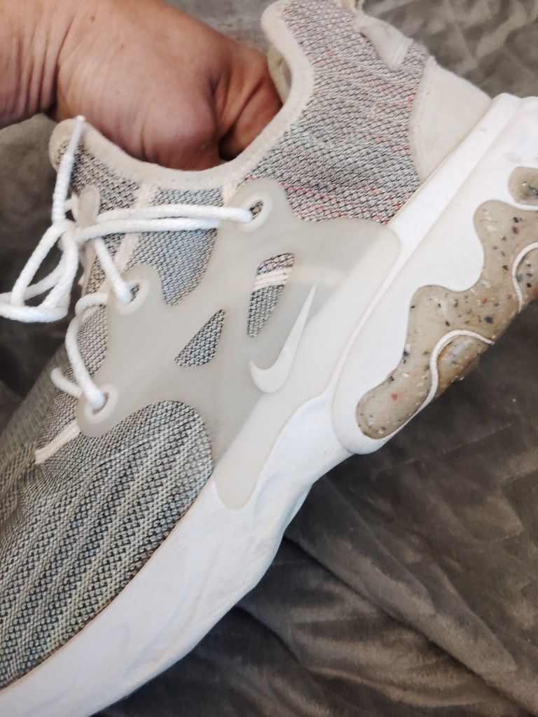 Nike Mens 12 React Presto Flyknit Running Shoes Recycled Canvas White 