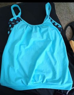 Blue Polka Dot Tankini Swim Top