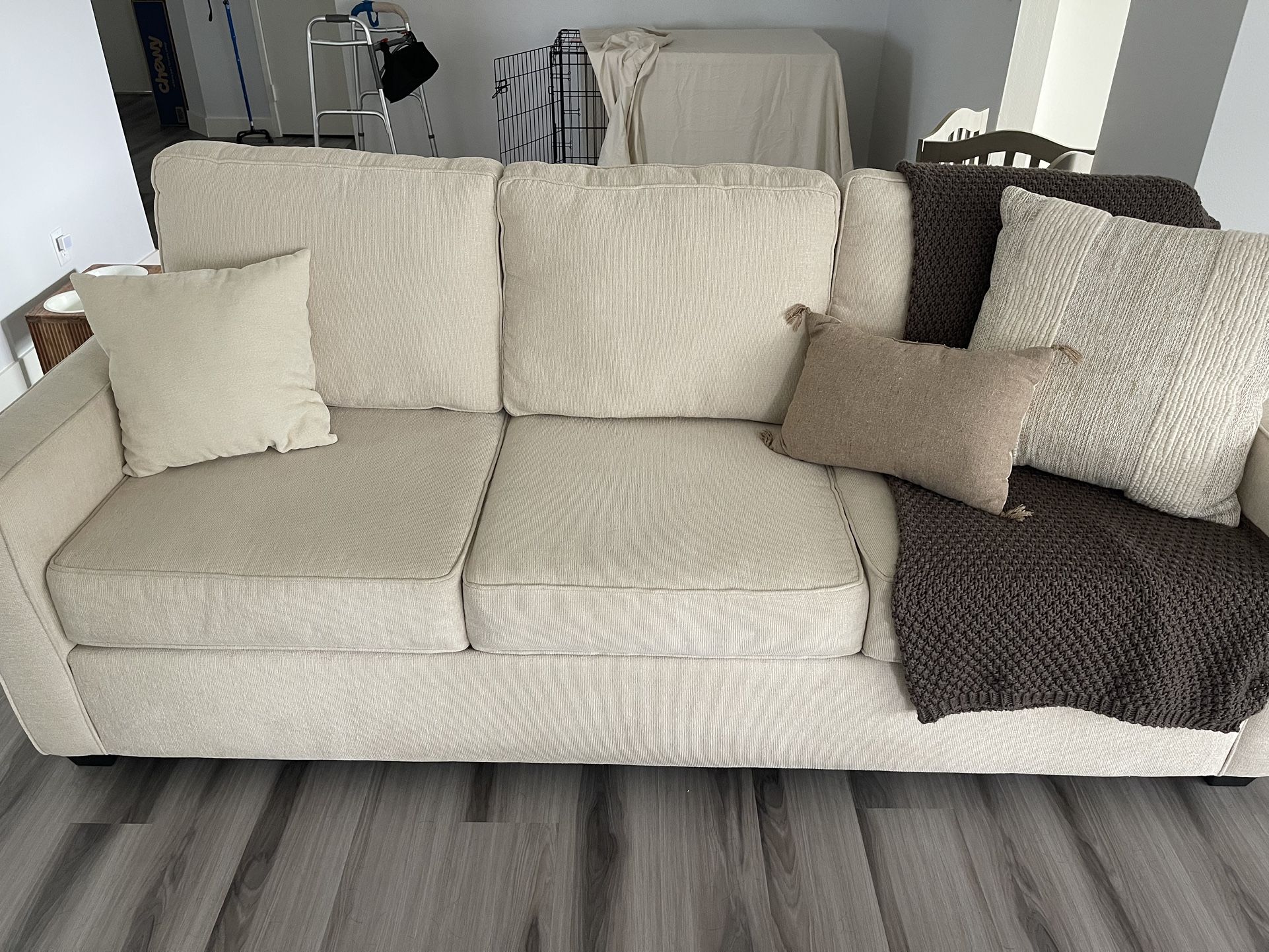 Cream Chenille Couch/Sofa 