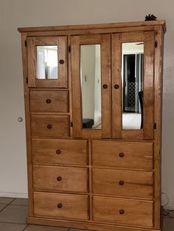 Large Wooden Wardrobe with Drawers Mirrors and Hanging Space