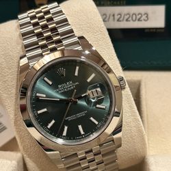 Rolex Datejust 41MM Mint Green Smooth bezel jubilee Brand New 