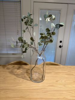 14.5” Glass Vase With Greenery 