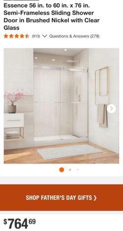 Essence 56 in. to 60 in. x 76 in. Semi-Frameless Sliding Shower Door in Brushed Nickel with Clear Glass