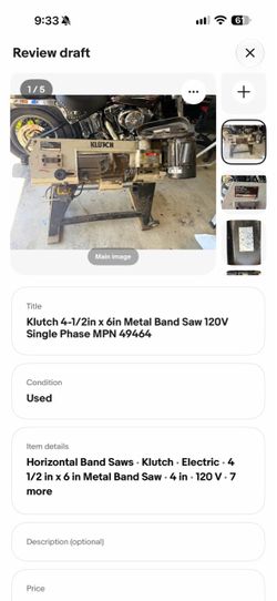 Klutch Metal Band Saw with Stand
