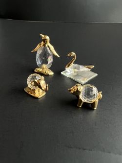 Vintage 1984 Gold penguin / swan / pig / elephant crystal palace figurines