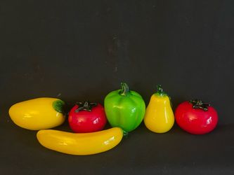Vintage Murano Style Handblown Glass Fruit & Vegetable Lot x6 Set