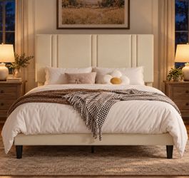 Queen size bed frame Cream Upholstered Platform