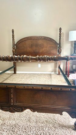 Ornate Wood Four-Poster Bed Frame